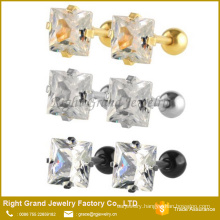 Silver Gold Black Titanium Plated 5mm Square Cubic Zircon Ear Tragus Cartilage Piercing